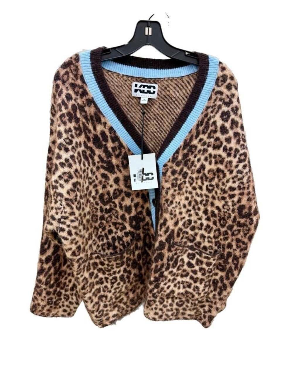 KBB by Kahlana Leopard Print V-Neck Cardigan Sweater Size S